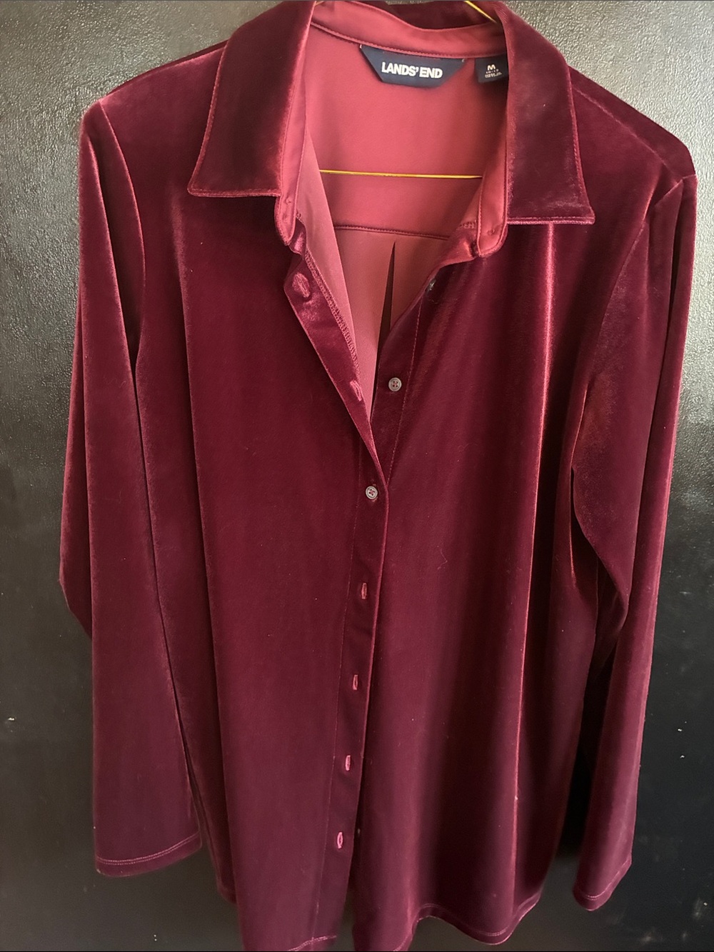Lands' End Women's Velvet Button-Down Shirt - Wine M